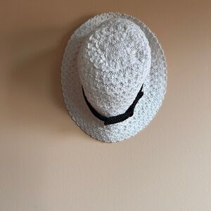 White Crochet Hat with Black Band